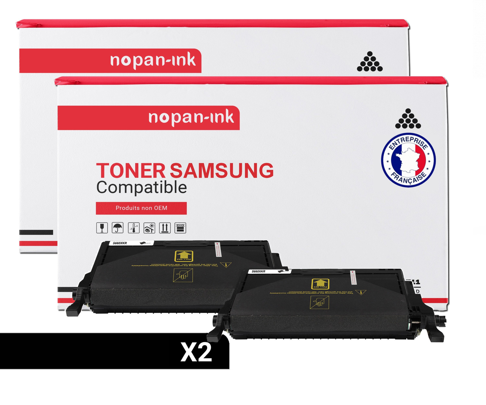 Toner SAMSUNG CLP-660B ELS noir compatible NOPAN-INK pour imprimante laser Pack de 2