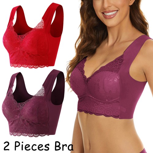 2-Pack Lace Bras Plus Size Bra Women Underwear Bralette Crop Top Push Up Bras - Picture 44 of 61