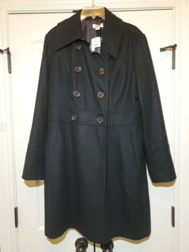Women kato double breasted wool long coat black size large NEW