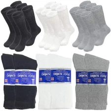 12 Pairs Mens Diabetic Crew Socks Health Circulatory Cotton Size9-11,10-13,13-15