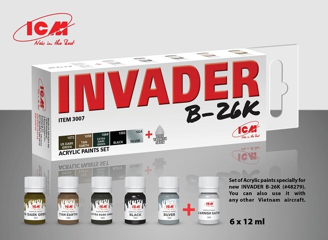 ICM 3007 - Acrylic Paint Set For Invader B-26K And Other Vietnam Aircraft 6X12Ml