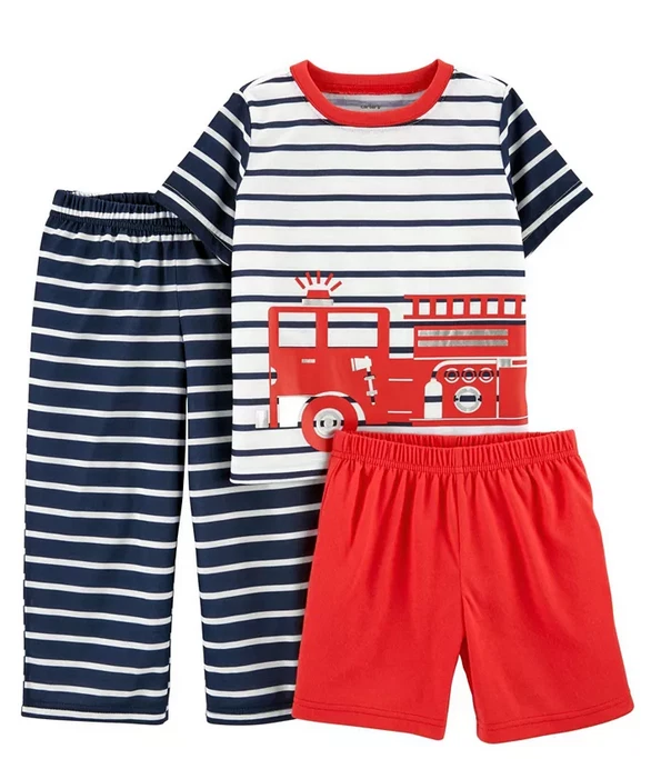 NWt carters 2T 2 rescue fire trucks men pjs 3 pc pajamas summer