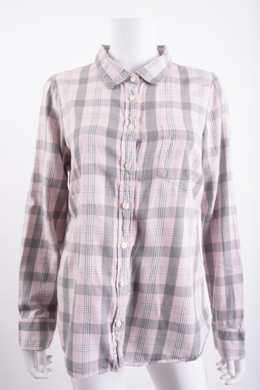 J.Crew Womens Perfect Shirt Blouse M Gray Pink Plaid Button Down Cotton