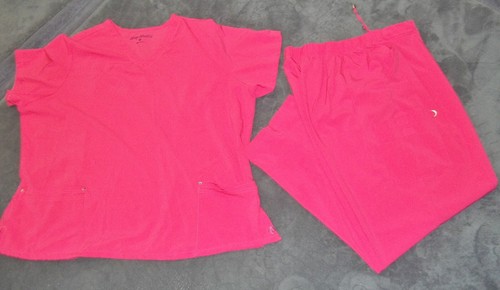 2 pc SCRUB SET TOP AND PANTS DARK PINK SIZE 3X NURSE DOCTOR VET