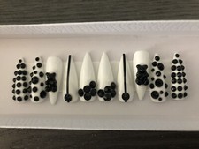 black and white bling press on nails