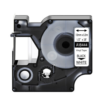1PK Black on White IND Vinyl Label Tape 18444 for Dymo LabelWriter 450 Duo 12mm
