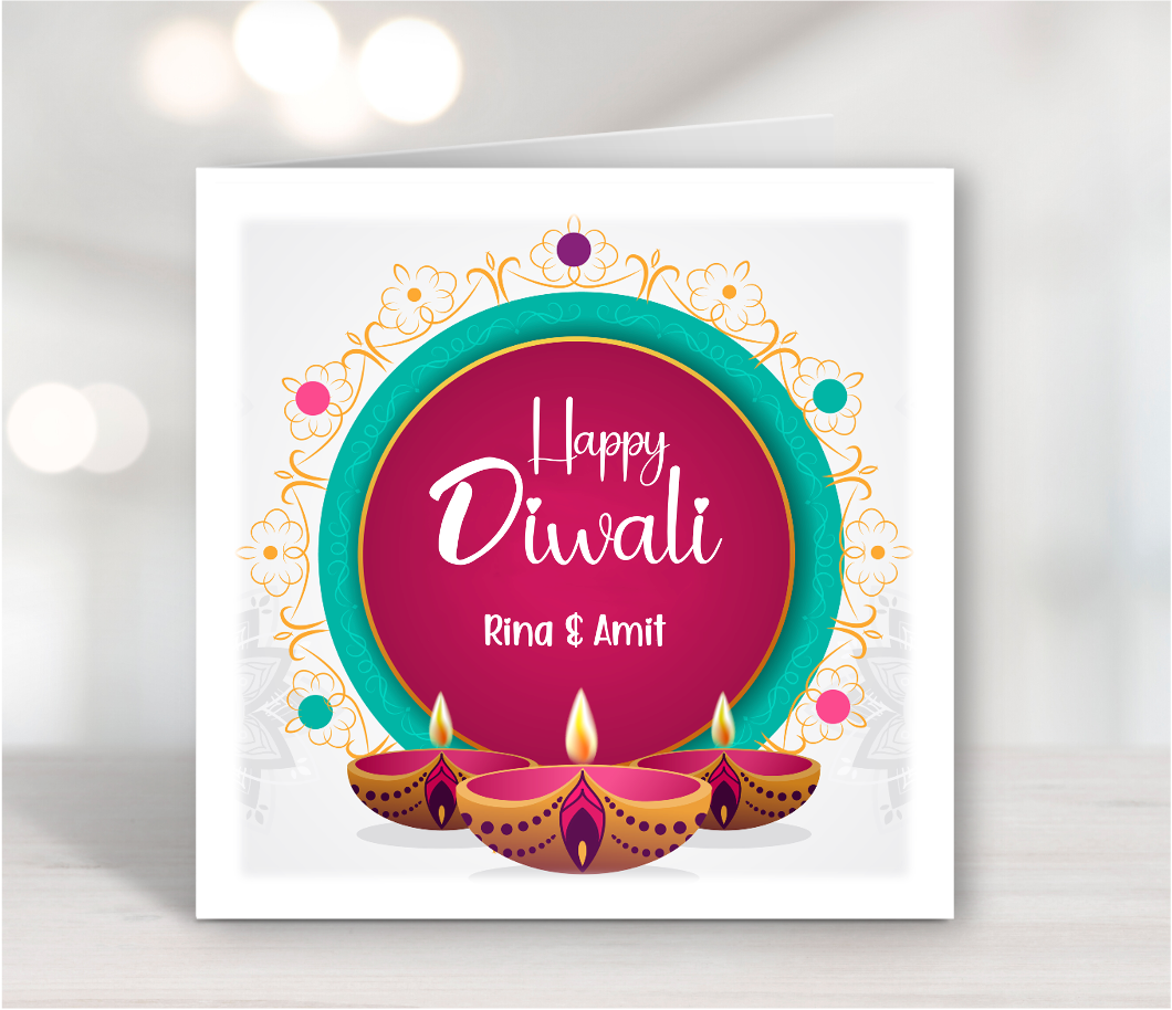 Diwali Card Personalised Hindu Diva Greetings Card Traditional Indian New Year
