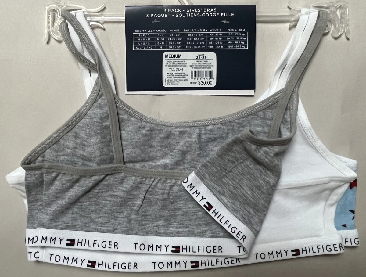 NWT TOMMY HILFIGER GIRLS 1 BLUE 1 GRAY 1 WHITE BRALETTE BRA MEDIUM 8-10 $30