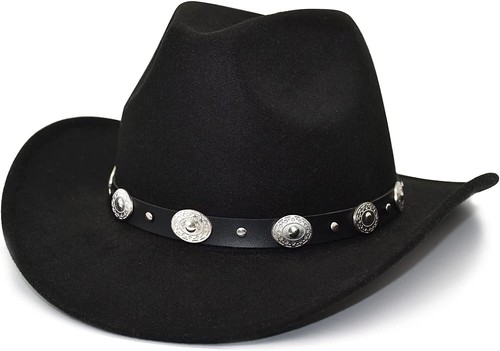 Western Cowboy, Cowgirl Hat, Silver Strap, Men Women Retro Wide Brim, Adjustable - Picture 21 of 71