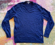 Smartwool Wool Blend V Neck Pullover Sweater Mens Large Navy Blue Lightweight