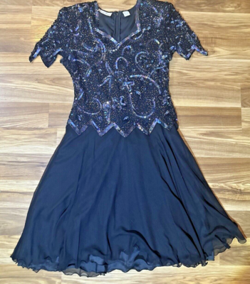 laurence kazar beaded dress Laurence Kazar New York, Black Beaded Vintage Dress Size Small, Beautiful Beading!