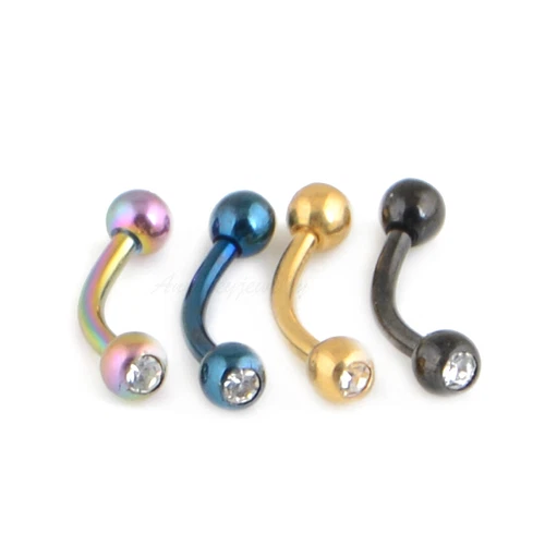 16G 8mm Titanium Anodized Curved Barbells Eyebrow Rings Body Piercing Double gem