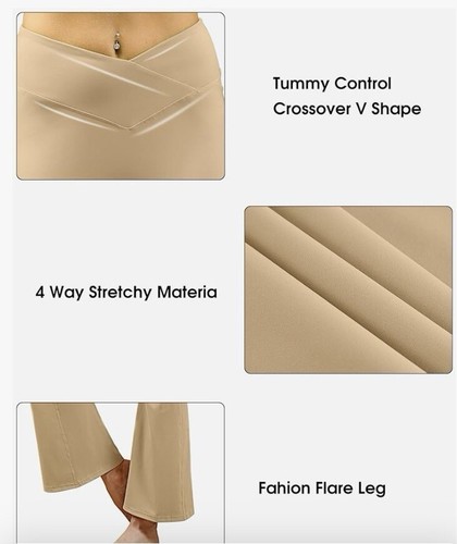 Homma V Cross Yoga Leggings hohe Taille Bauchkontrolle Schlaghose Lg Burgund - Bild 8 von 9