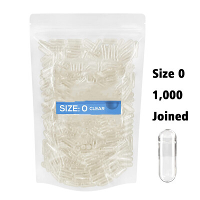 1-10k Size 0 Clear Empty Gelatin Gelcaps Pill Capsules Kosher Gluten-Free Joined