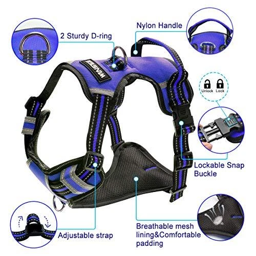 Dog Harness No Pull, Pet Harnesses with Dog Collar, Adjustable XL Blue