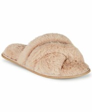 Inc Women's Faux-Fur Crossband Slippers Mocha Frappe Size S 5/6 