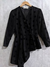 Lanvin Vintage 70s Polka Dot Velvet Asymmetric Black Party Dress France