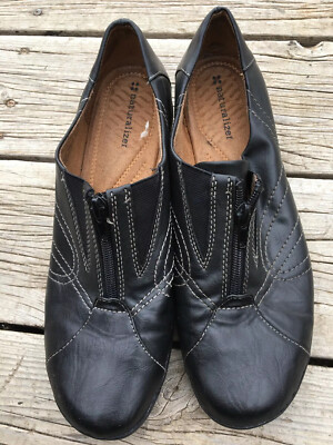 Naturalizer Noah Zipper Black Faux Leather Shoes Flats Black Size