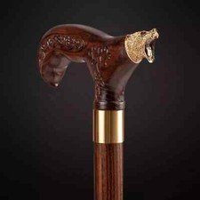 Handmade Handcarved Wooden Walking Stick Bear Head Handle Cane For Senior Adult
