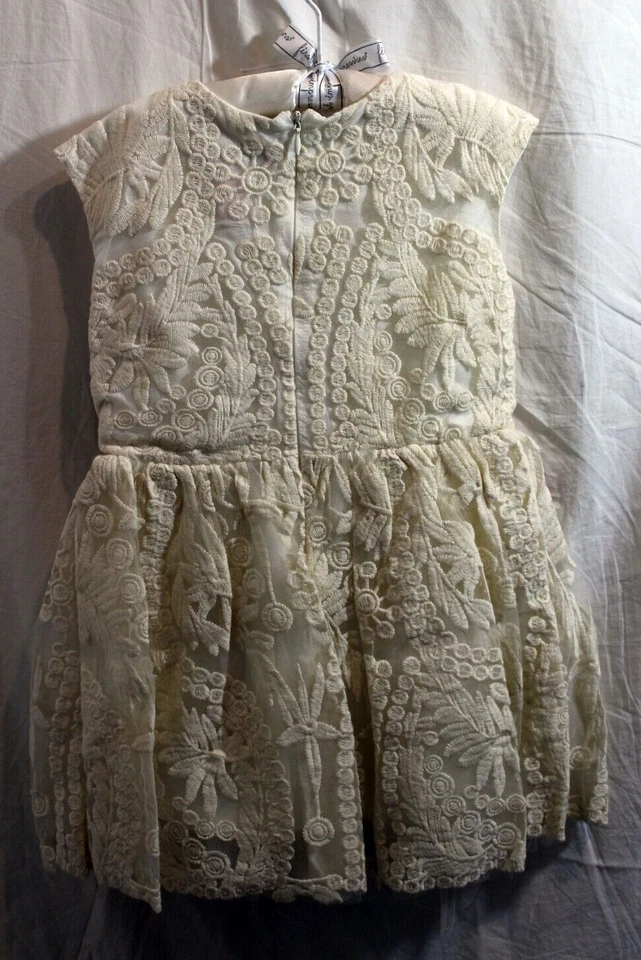 Girls Dress Cream Embroidered with dainty Red Flowers Size 4T by Halabaloo - Image 3 of 4