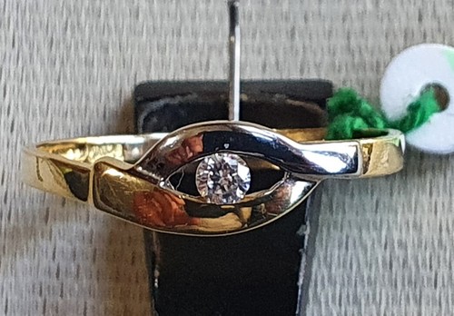Bague En Or 18 Carats Jaune Et Blanc Avec Zirconites - Taille 14 - Poids 1,40g - Neuf Sous Écrin