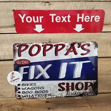 ANY NAME FIX IT SHOP sign 9" X 12" all aluminum, grandpa, gift