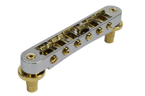 Pinnacle Two-Tone Tune-o-Matic Nashville guitar bridge Chrome w/ Gold accents