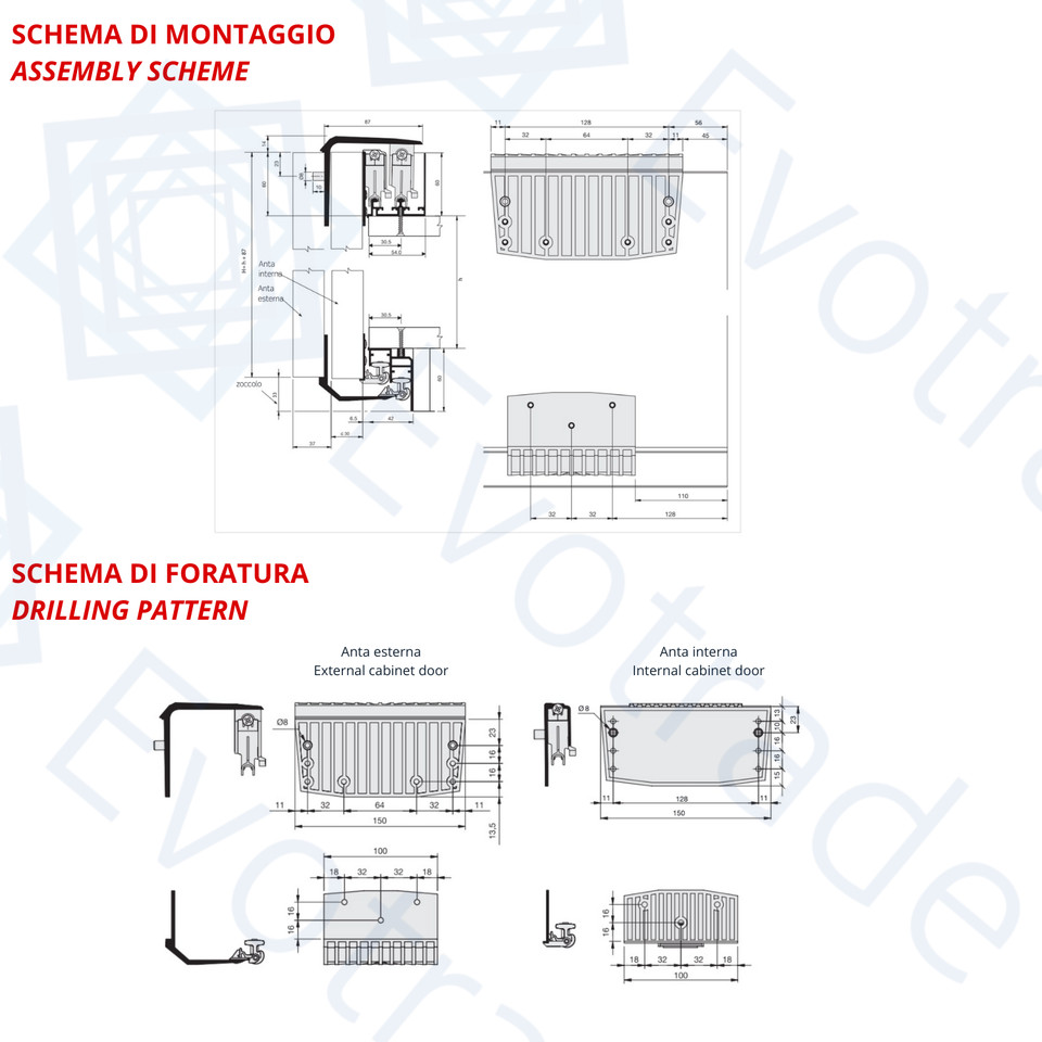Kit de Remplacement de Roulettes Indaux pour Armoire Coulissante Lourde