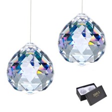 40mm Pack of 2 Clear Glass Crystal Ball Prism Pendant Suncatcher