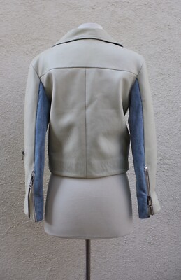 Veste Motard En Jean Et Cuir Blanc - Acne Studios Rita - Taille 40/8 - Femme - Neuf Avec Défauts