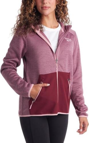 Reebok Womens Hooded Jacket Coat L Full Zip Fleece Sweatshirt Hoodie Rose $160