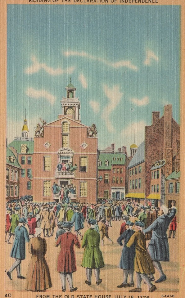 Reading the Declaration of Independence in Boston MA Linen Vintage Post