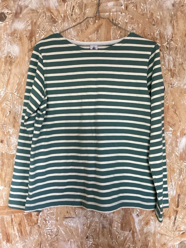Marinière En Coton Vert Écru Neuve Petit Bateau 36/38 Femme - Photo 4/4