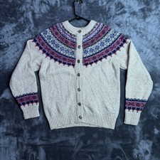 Womens Eddie Bauer Wool Fair Isle Nordic Long Sleeve Cardigan Size Small