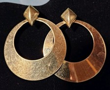 Vintage LARGE Monet Door Knocker Hoop Earrings Gold Tone Post Pierced 1980s
