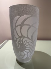 MURANO Italy HUGE 14.5  x 8  FERN Clear Glass White Texture Overlay Heavy VASE