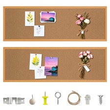 LECEHIVO 2 Pcs 12 x 36 Cork Bulletin Board Wall Mounted Framed Large School