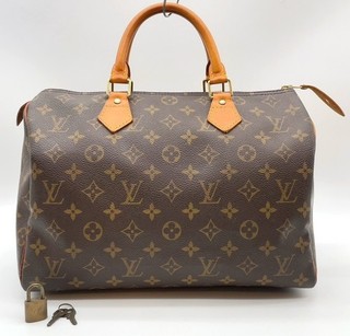 Auth Louis Vuitton Monogram Speedy 30 M41526 Handbag W/Padlock/key NS061335