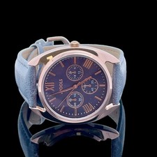 DAMEN UHR MIT K.-LEDERBAND BLAU/GRAU IP ROSÉ ZIFFERBLATT  LILA  SCHMUCKJAGD