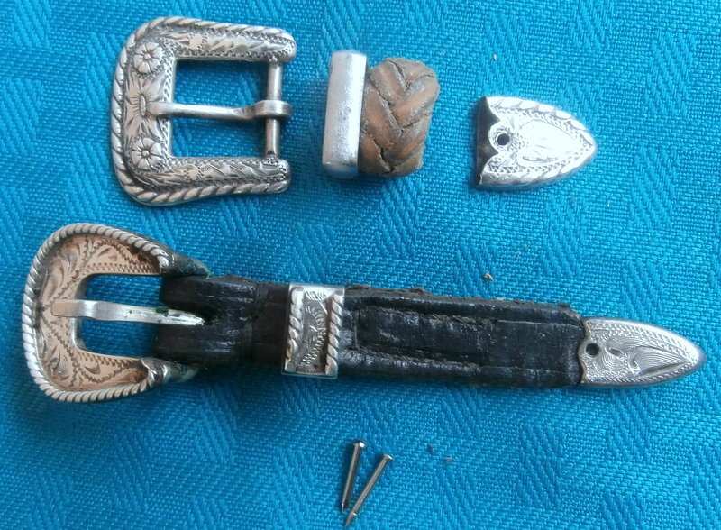 2 Silver 3 Pc. Small Buckle Sets 1 Sterling Keyston Bros. 1 Silver Overlay