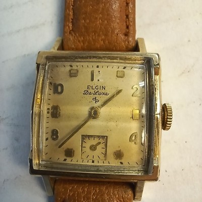 Vintage Elgin Deluxe 10k Gold Filled Manual Wind Watch Square Face