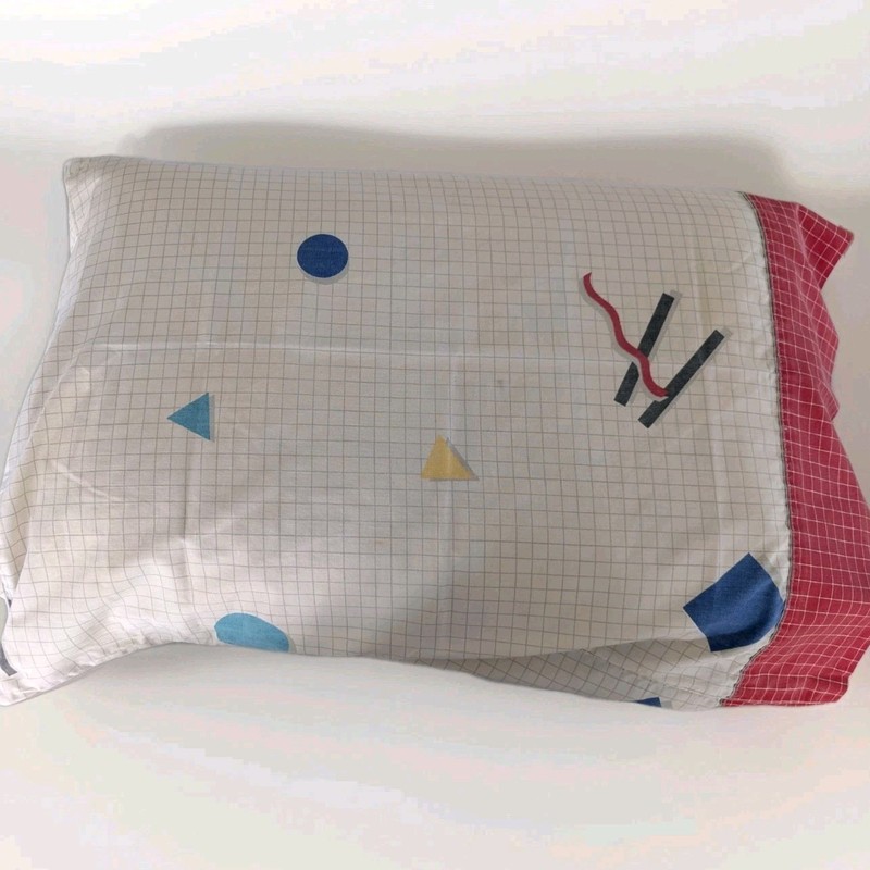 Vintage Standard Pillowcase Set Geometric 80s 90s Percale Full House Style