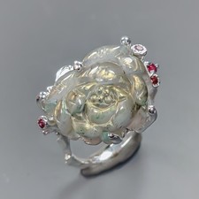 Carving AAA 20 ct Natural Labradorite Ring 925 Sterling Silver Size 8 /R431168