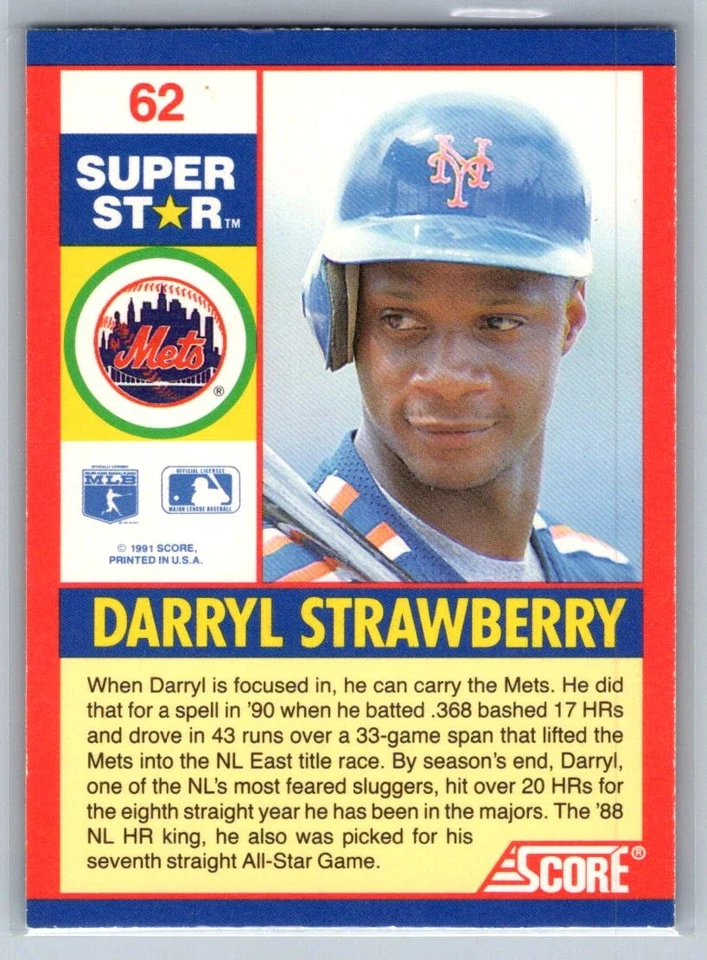 1991 Score 100 Superstars #62 Darryl Strawberry - Image 2 of 2