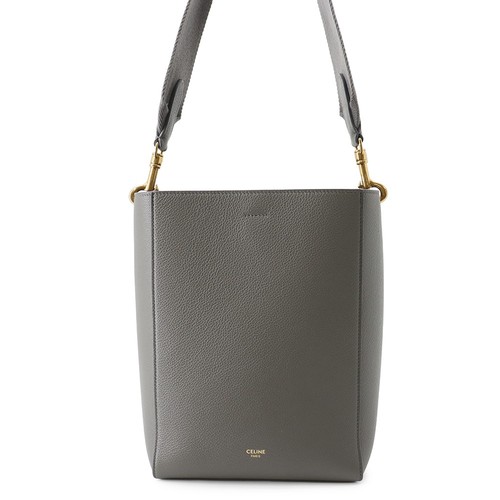 CELINE Sangle Bucket Shoulder Bag Size Small Leather Gray 189303