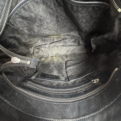 Michael Kors Black & Gray Monogram Leather Belted Bedford Hobo Shoulder Purse - Picture 12 of 15