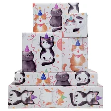 6 Sheets Cat Birthday Wrapping Paper Funny Wrap, Girls Boys Women Gift 20 x 28