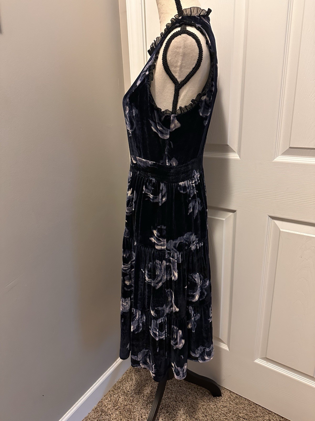 ✨Kate Spade New York Night Rose Ruffle-trim Velvet Dress Navy Size 6 NWT Flowy thumbnail 10