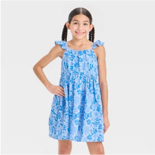 Bluey Dress Large 10 12 Blue Cotton Gauze Flutter Sleeve