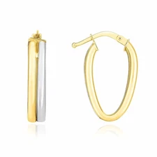 14K Gold Two-Tone Yellow White Double Tube Oval Hoop Earrings 22mm